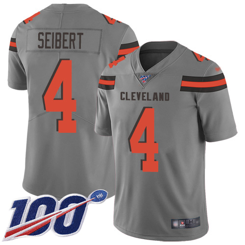 Cleveland Browns Austin Seibert Men Gray Limited Jersey #4 NFL Football 100th Season Inverted Legend
